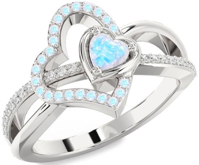 Diamond Moonstone Silver Heart Ring