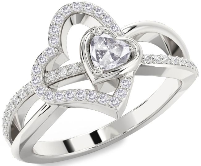 Salt & Pepper Diamond Silver Heart Ring