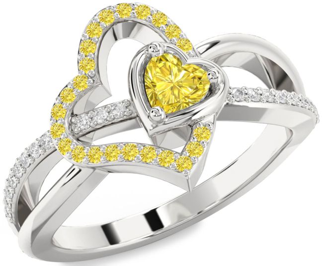 Yellow Diamond Silver Heart Ring
