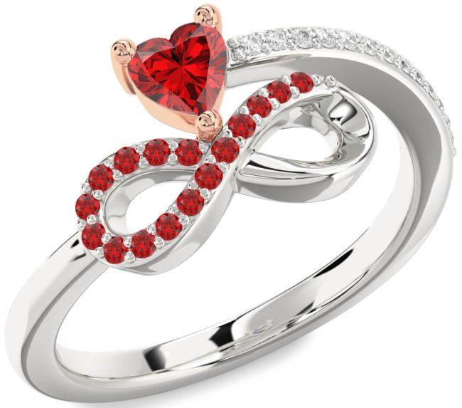 Diamond Ruby Rose Gold Silver Infinity Heart Ring