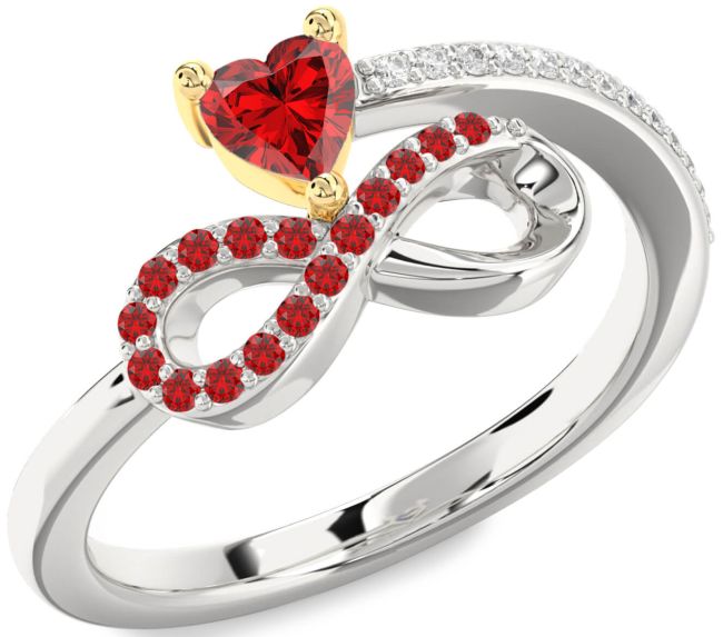Diamond Ruby Gold Silver Infinity Heart Ring