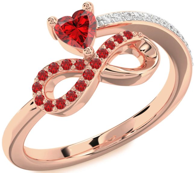 Diamond Ruby Rose Gold Infinity Heart Ring