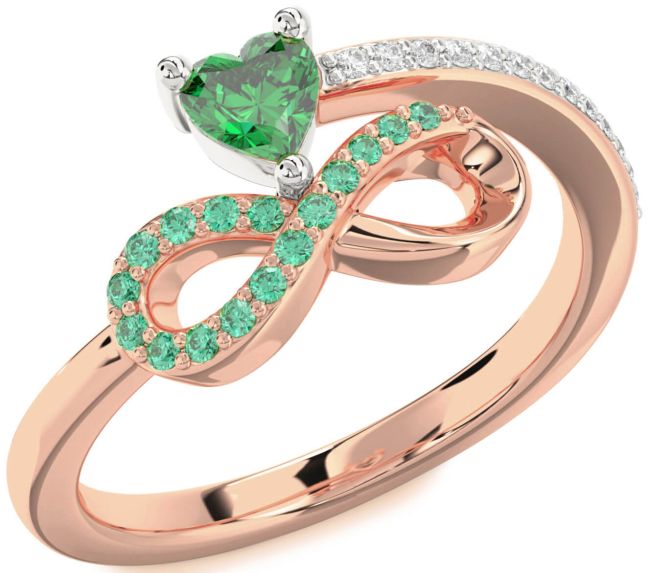 Diamond Emerald Rose Gold Silver Infinity Heart Ring