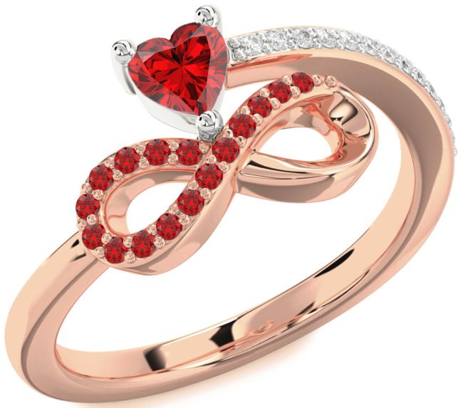 Diamond Ruby Rose Gold Silver Infinity Heart Ring