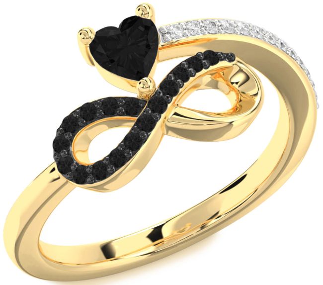 Black Diamond Gold Infinity Heart Ring