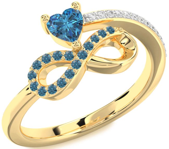 Blue Diamond Gold Infinity Heart Ring