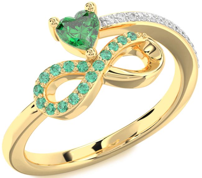 Diamond Emerald Gold Infinity Heart Ring