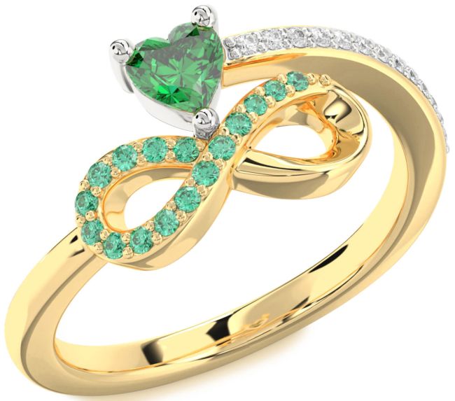 Diamond Emerald Gold Silver Infinity Heart Ring