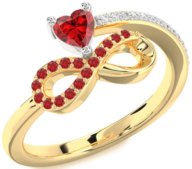 Diamond Ruby Gold Silver Infinity Heart Ring