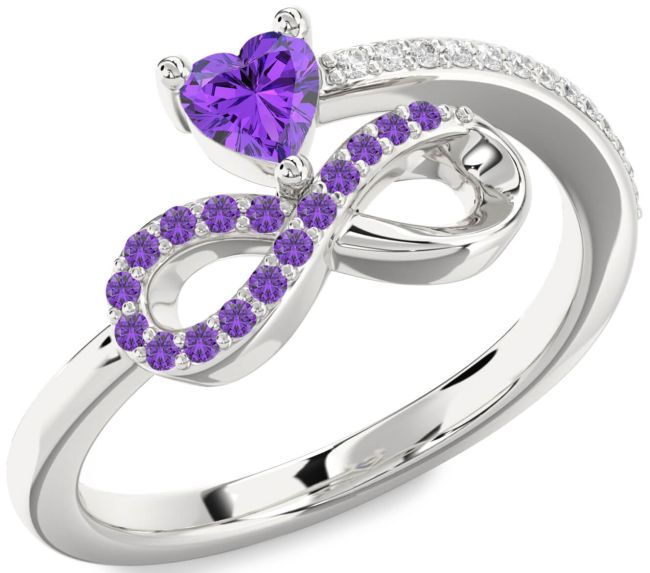 Diamond Amethyst Silver Infinity Heart Ring