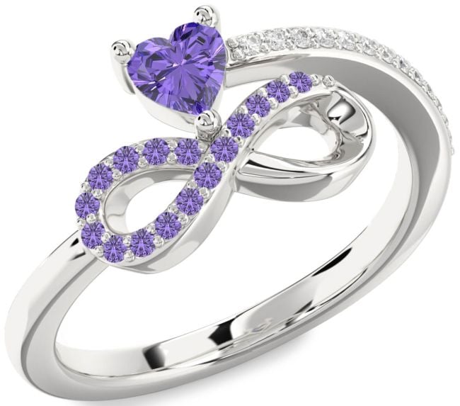Diamond Alexandrite Silver Infinity Heart Ring