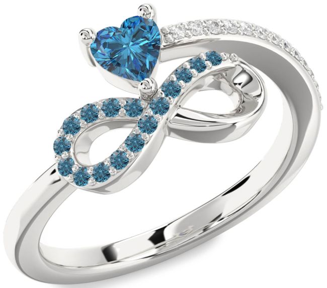 Blue Diamond Silver Infinity Heart Ring