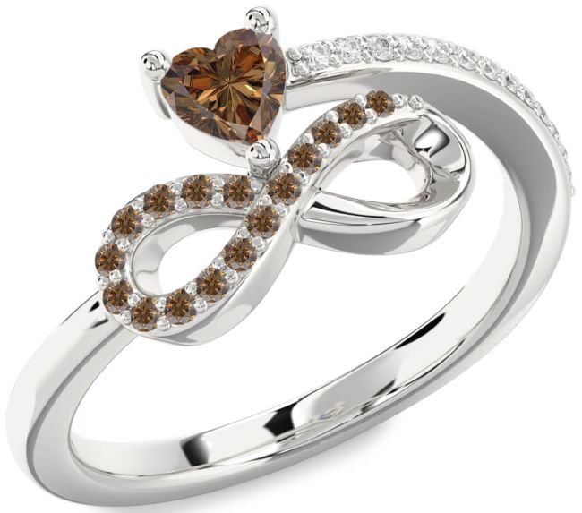 Chocolate Brown Diamond Silver Infinity Heart Ring