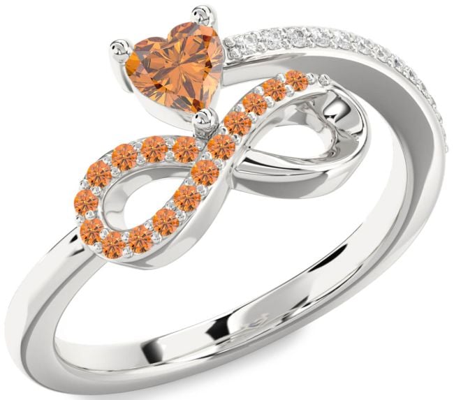 Diamond Citrine Silver Infinity Heart Ring