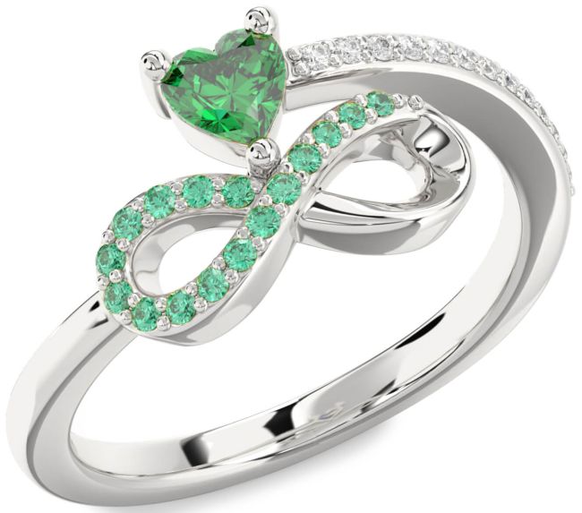 Diamond Emerald Silver Infinity Heart Ring