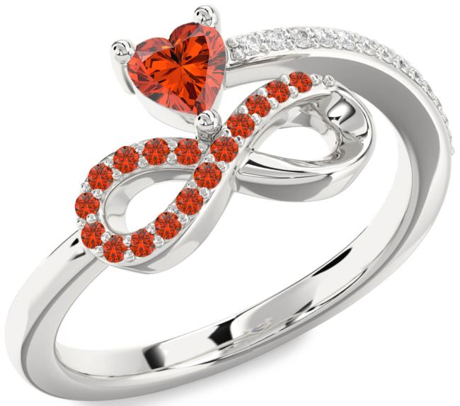Diamond Fire Opal Silver Infinity Heart Ring
