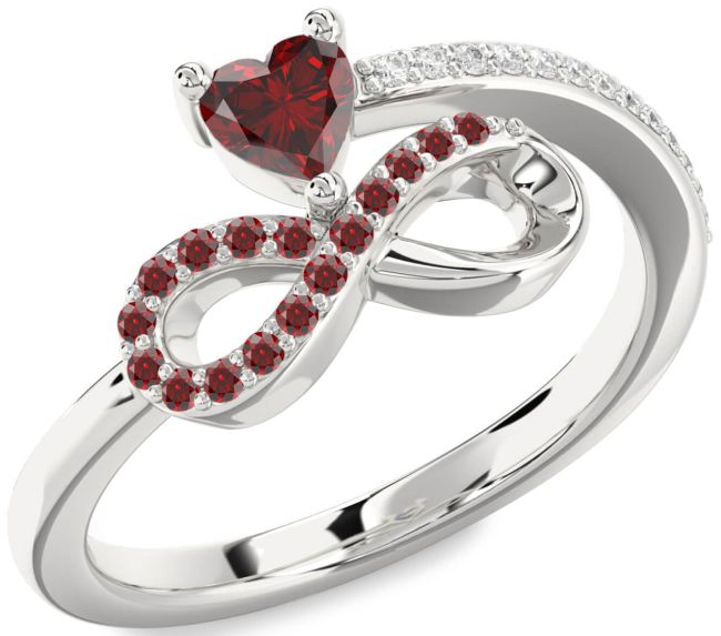 Diamond Garnet Silver Infinity Heart Ring
