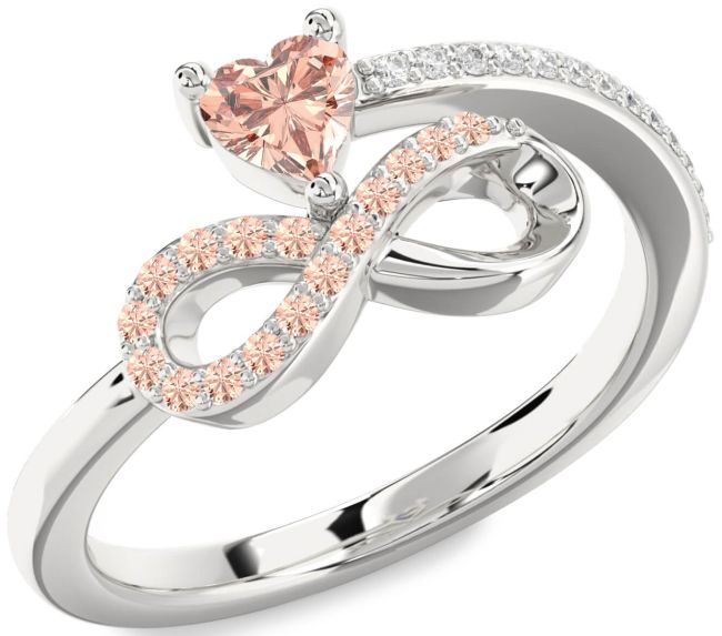 Diamond Morganite Silver Infinity Heart Ring
