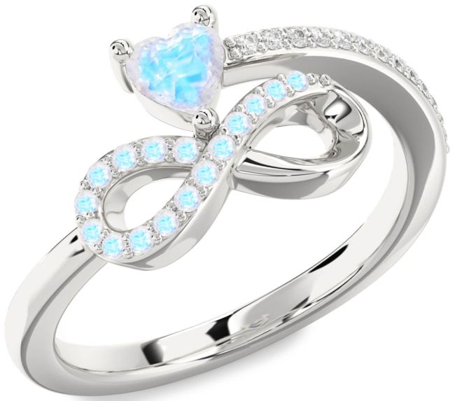 Diamond Moonstone Silver Infinity Heart Ring