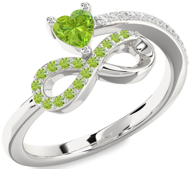 Diamond Peridot Silver Infinity Heart Ring