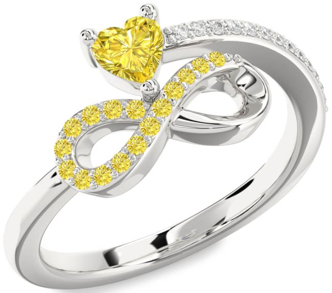 Yellow Diamond Silver Infinity Heart Ring