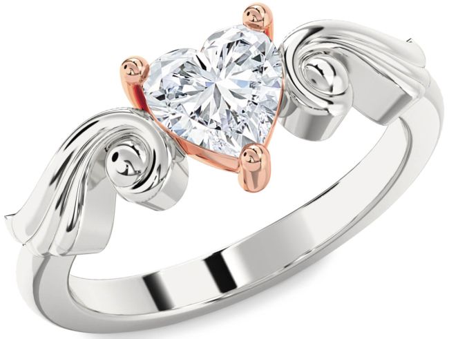 Diamond Rose Gold Silver Heart Solitaire Engagement Ring