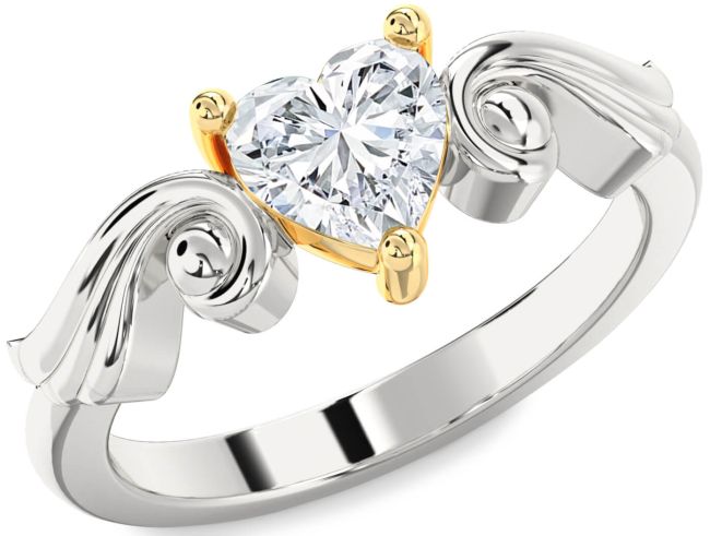 Diamond White Yellow Gold Heart Solitaire Engagement Ring