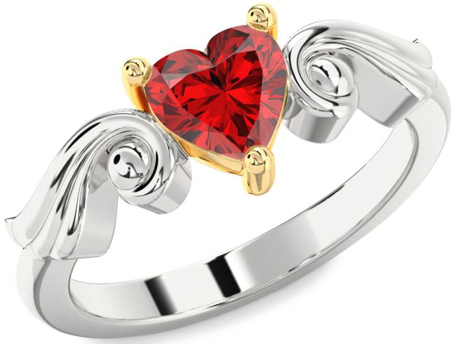 Ruby Gold Silver Heart Solitaire Engagement Ring