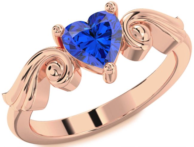 Blue Sapphire Rose Gold Heart Solitaire Engagement Ring