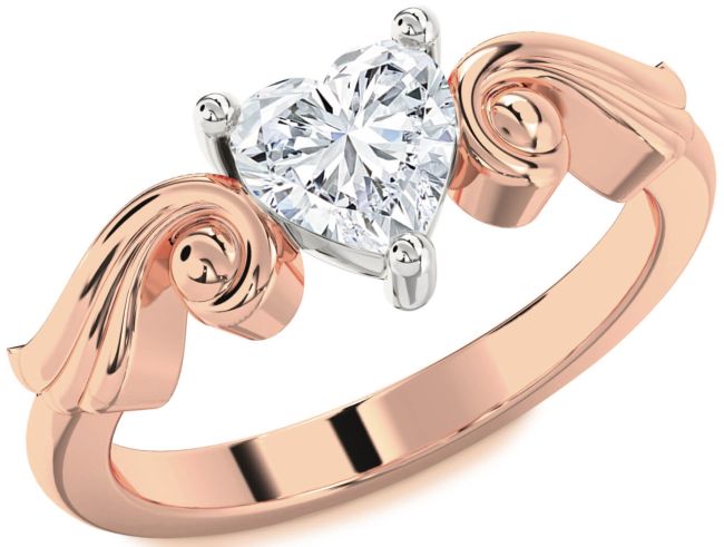 Diamond Rose Gold Silver Heart Solitaire Engagement Ring
