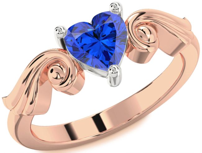 Blue Sapphire Rose Gold Silver Heart Solitaire Engagement Ring