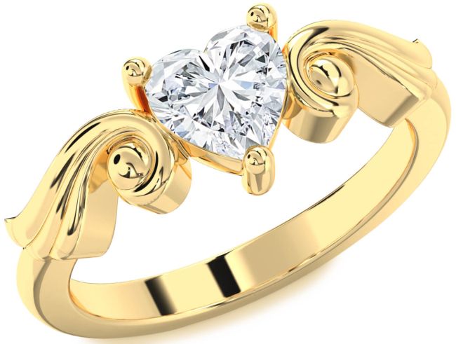 Diamond Gold Silver Heart Solitaire Engagement Ring