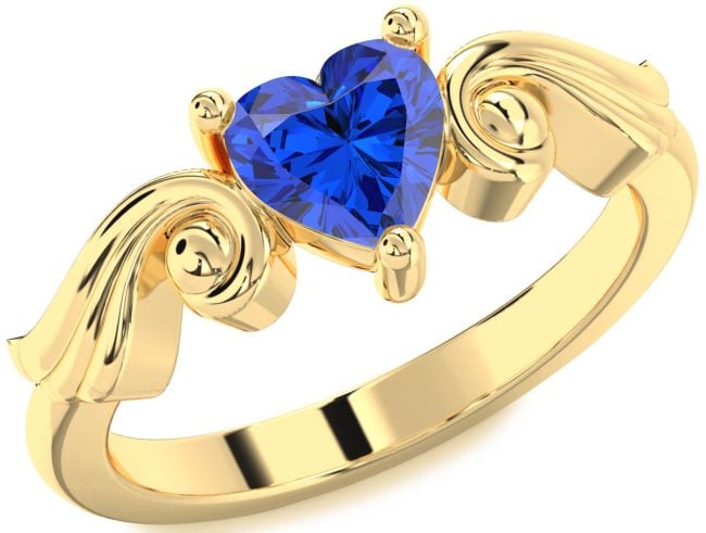 Blue Sapphire Gold Heart Solitaire Engagement Ring