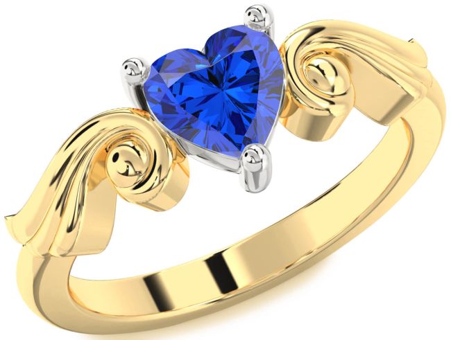 Blue Sapphire Gold Silver Heart Solitaire Engagement Ring