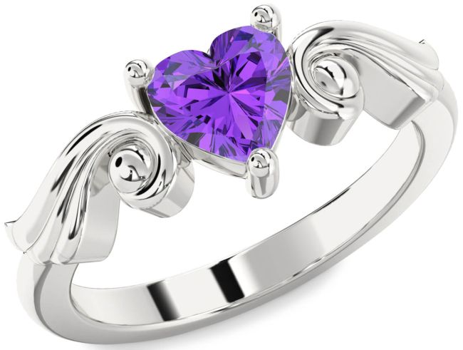 Amethyst Silver Heart Solitaire Engagement Ring
