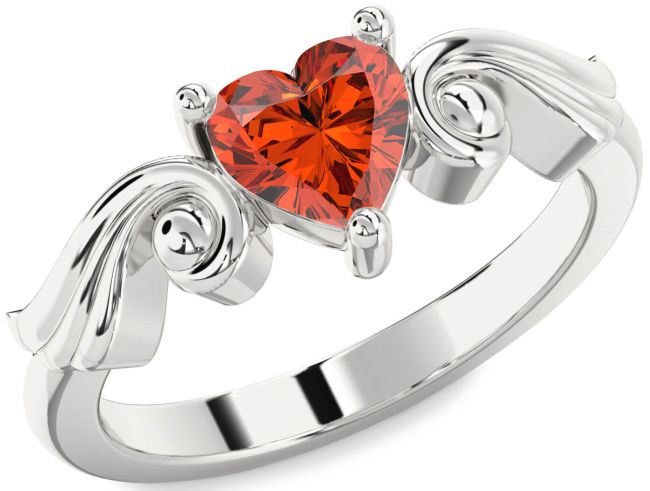 Fire Opal Silver Heart Solitaire Engagement Ring