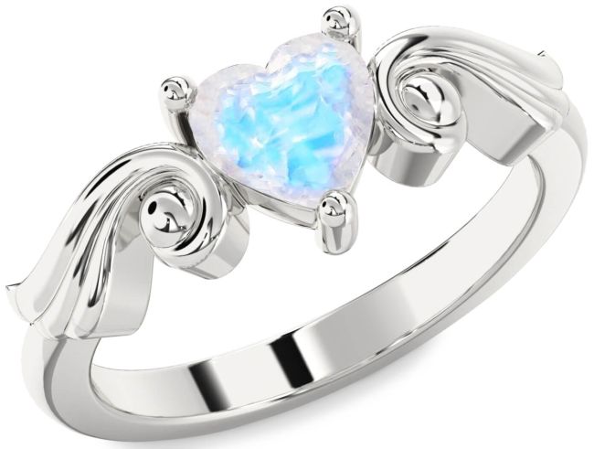 Moonstone Silver Heart Solitaire Engagement Ring