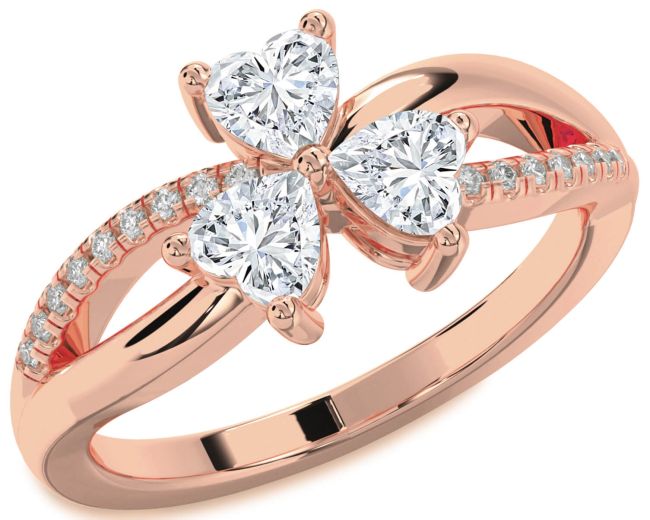 Diamond Rose Gold Shamrock Heart Three Stone Ring