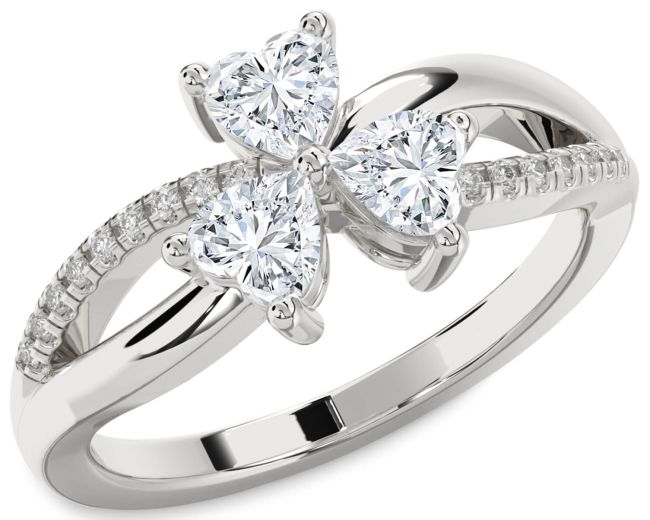 Diamond White Gold Shamrock Heart Three Stone Ring
