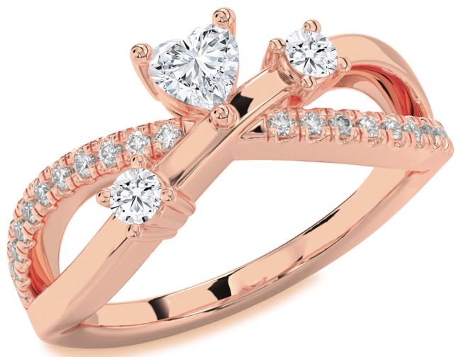 Diamond Rose Gold Heart Three Stone Ring