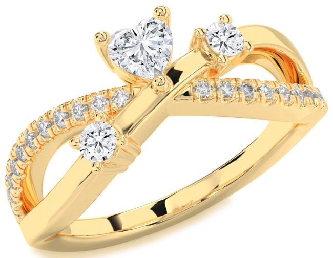 Diamond Gold Silver Heart Three Stone Ring