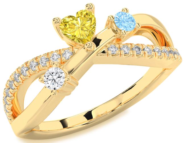 Diamond Gold Heart Three Stone Mother's Ring