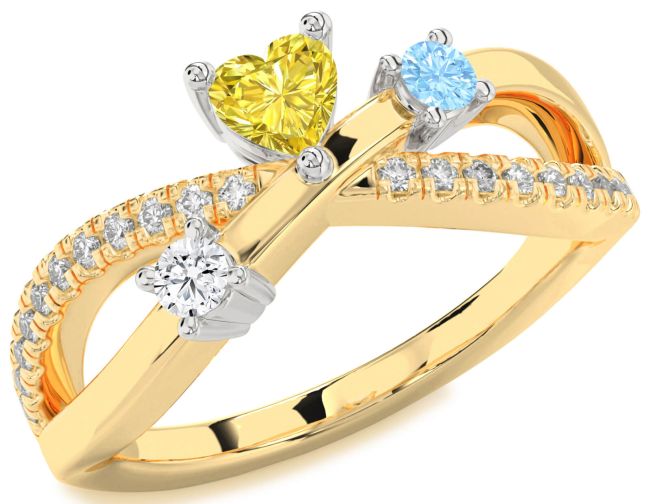 Diamond White Yellow Gold Heart Three Stone Mother's Ring