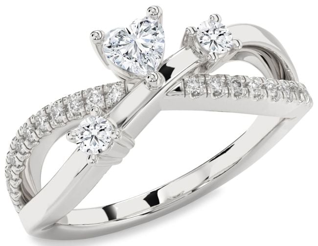Lab Diamond Silver Heart Three Stone Ring