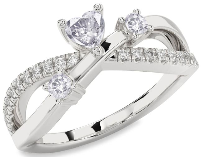 Salt & Pepper Diamond Silver Heart Three Stone Ring