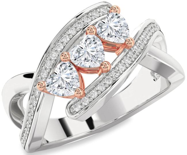Diamond Platinum & Rose Gold Heart Three Stone Ring