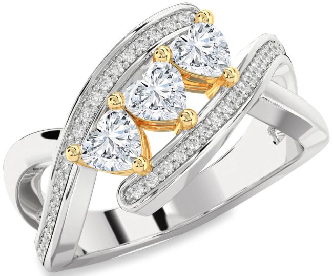 Diamond Platinum & Yellow Gold Heart Three Stone Ring