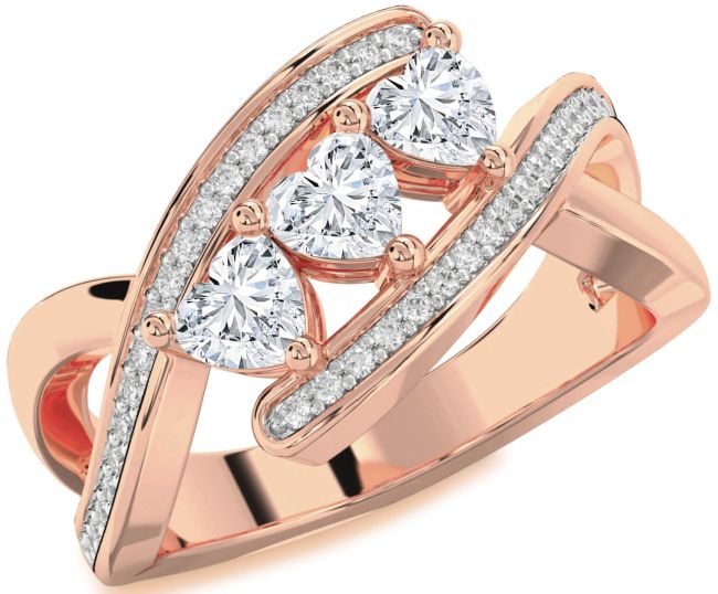 Diamond Rose Gold Heart Three Stone Ring