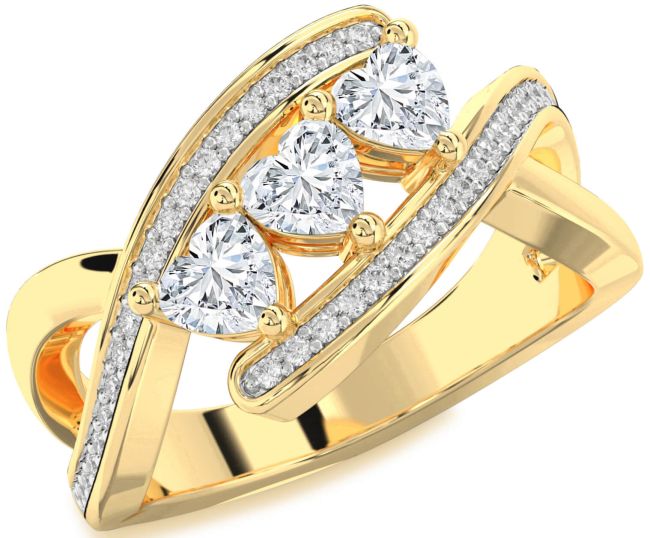 Diamond Gold Heart Three Stone Ring