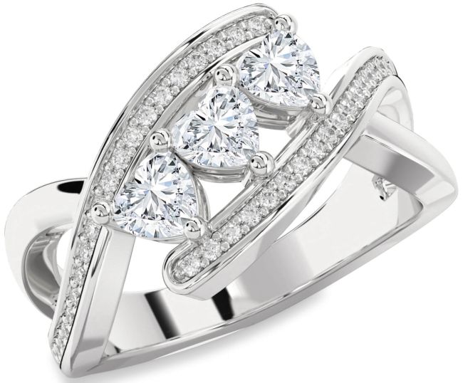 Diamond Platinum Heart Three Stone Ring